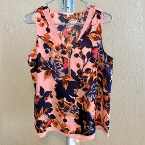Maurices Floral Tank Top - Peach and Navy